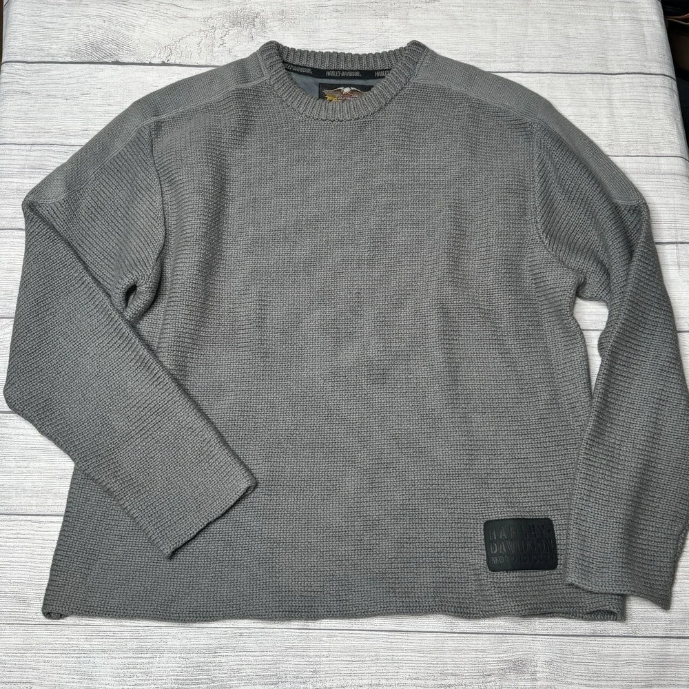 Harley Davidson Vintage Gray Knit Men's Sweater Size‎ XL Y2K Motorcycle